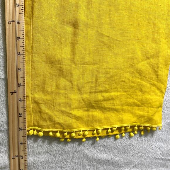 Anthropologie Wide‎ Leg Linen Cropped Pants Women L Yellow Pom Pom Trim Pull On - Picture 12 of 12